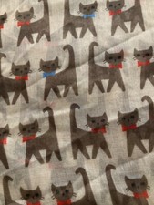 Large 66" Square Brown Beige Cat Scarf Red Blue Bows Circa 2000 Never worn