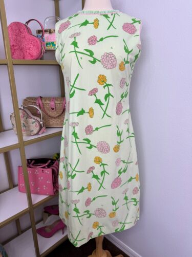 Pretty Vested Gentress Dress Soft Green with Pink Flowers Vintage Size 12 Medium