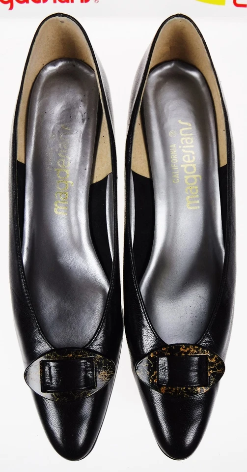 California Magdesians 10SS Cuero Negro Tacón de Cuña Sin Cordones De Colección Años 80 EE. UU. Foto 3 de 4