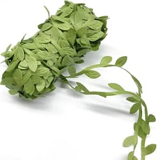 21.8 Yard Leaves Trim Ribbon, Green Leaf Ribbon for Crafts, Artificial 