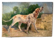 French PostImpressionism Hunting Dog Oil panel vintage