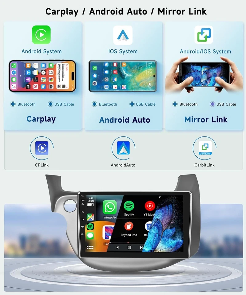 Android Car Stereo Radio WiFi Apple CarPlay GPS For Honda Fit Jazz 2009-2013 Foto 4 de 4