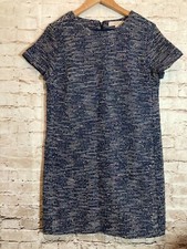 LOFT Tweed Dress Womens 8 Navy Blue Speckled Shift Career Office Short Sleeve