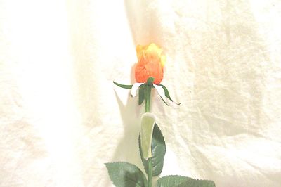 Faux Floral Orange Rose Bud Flower Stem