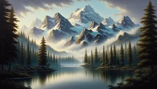 Digital Image Picture Photo Pic Wallpaper Background Mountain in a woods AI ART