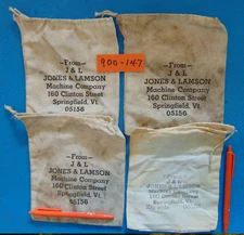 Lot of four (4) vintage cloth hardware bags from Jones & Lamson Springfield VT