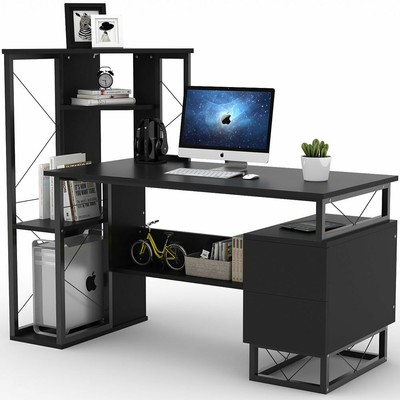 Home Office 57 Computer Study Desk With Corner Tower Shelves And