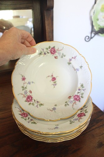 Set of 7 Walbrzych China Sheraton Rose 8 Inch Rimmed Soup Bowls - Picture 2 of 10