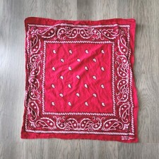 Vtg Western Style Bandana Hankerchief Paisley Retro Red Fast Color 20x19" USA