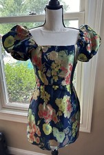 NWT Lulu's Blue Floral Jacquard Puffy Sleeve Mini Dress, Size Small NEW