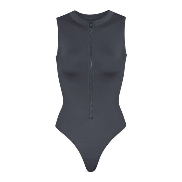 SKIMS::ワンピース[RESALE] Skims Swim Zip Front Sleeveless One Piece Swimsuit Gunmetal