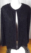 Vtg Cote d' Azur Evening Womens LARGE L/Sleeve Black Silk Beaded Lined Jacket L