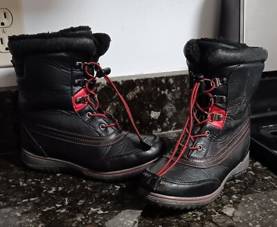 Alpine Design Eskimo Black Laced Boy's Boots Faux Fur US 5/2 E4520-RED Great Con