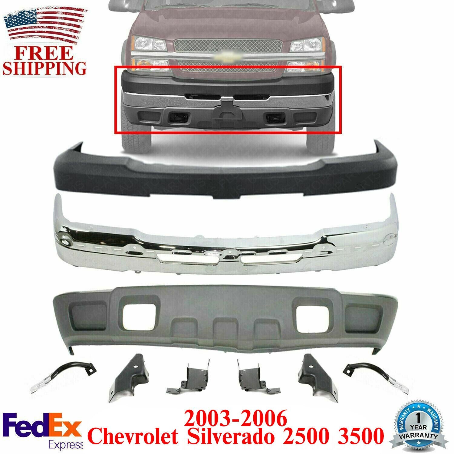 Front Bumper + Upper + Valance + Brackets For 2003-2006 Silverado