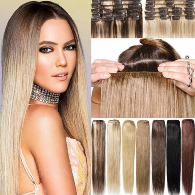 CLEARANCE Clip In 100% Remy Human Hair Extensions Full Head Highlight Balayage