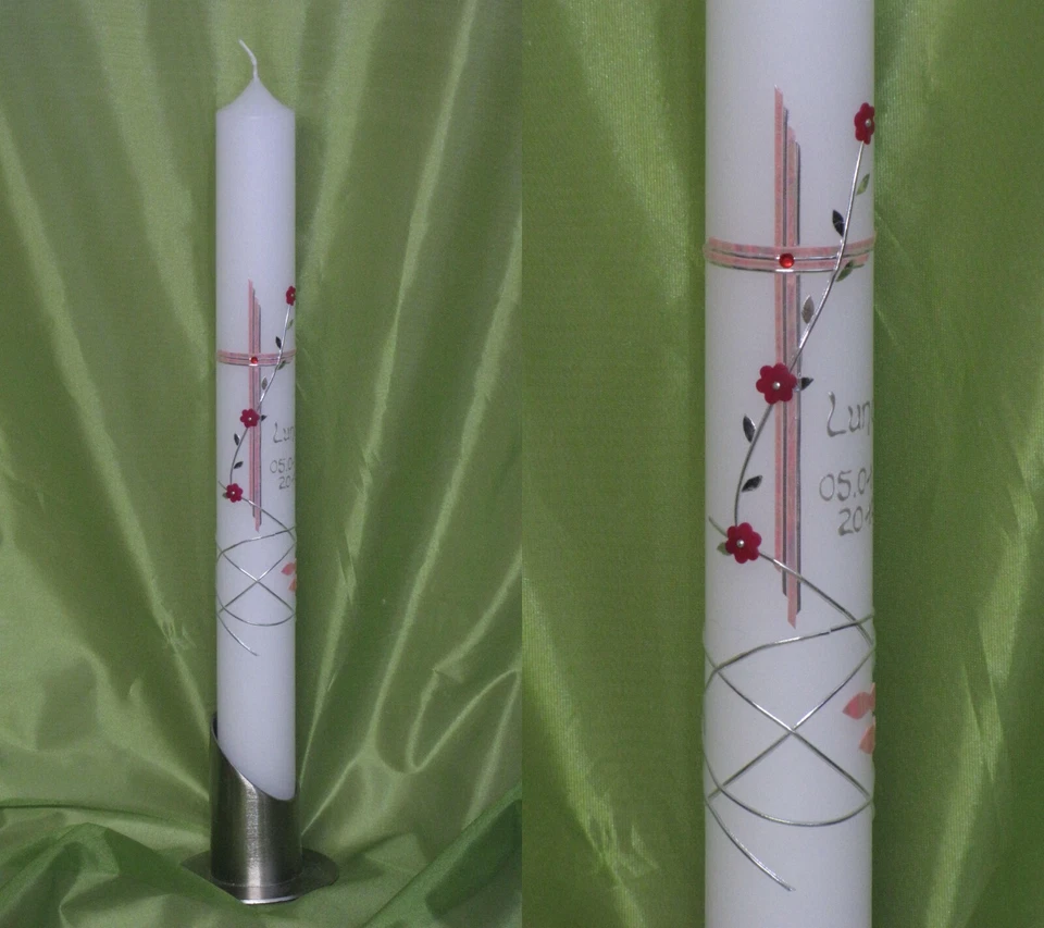 SILKES-KERZENLADEN Kommunionkerze / Taufkerze ♥ REINE HANDARBEIT ♥ - inkl. Beschriftung ! P 11