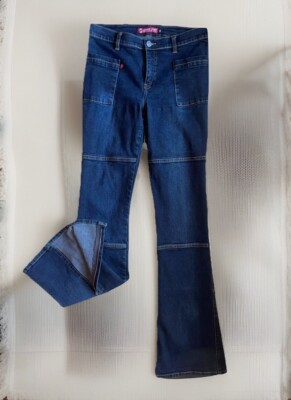 Women s Y2K High-Rise Dark Wash Ankle Zip Flare Jeans w/Front Patch Pockets | 30