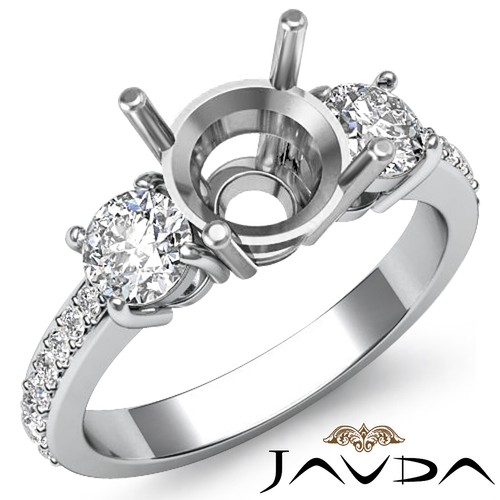 3 Stone Pave Set Round Semi Mount Diamond Brilliant Cut Engagement Ring 0.4Ctw. - Picture 7 of 24