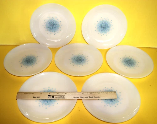 7 Vtg Anchor Hocking Fire King Blue Mosaic Plates Dessert Bread Salad 7 1/4"