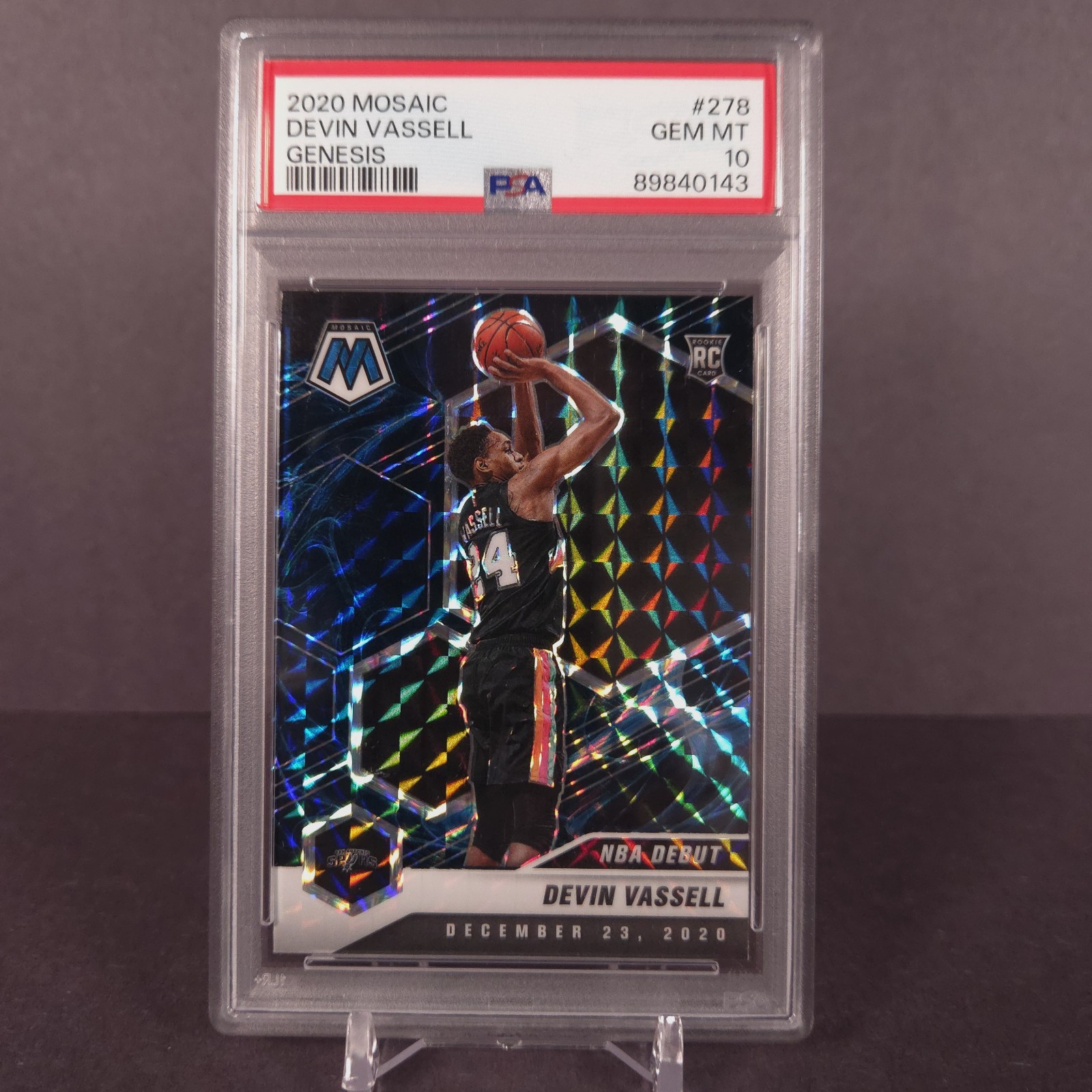 2020 Panini Mosaic - NBA Debut - Devin Vassell #278 Genesis Case Hit PSA 10 (RC)