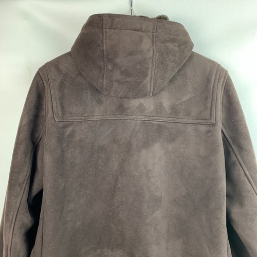 Chaps Jacket Hood Brown Faux Suede Toggle Buttons Pockets Faux Fur Lined Size M - Picture 5 of 10
