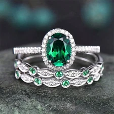 Elegant 3 Pc Cubic Zirconia Wedding Jewelry Women Silver Plated Rings Set