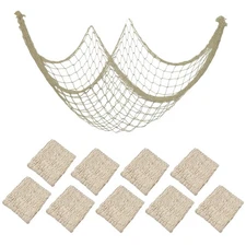 10 Pieces Natural Fish Net Ocean Themed Wall Hangings Party Decor Decoration ...