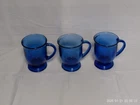 'Pre-Owned' Vtg. Set of 3 Anchor Hocking Cobalt Blue 16oz. Footed Coffee Mugs 5"