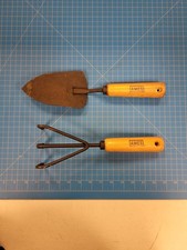 Ames Wood Handle Garden Tool Set Hand Trowel Shovel 3 Prong Cultivator Rake Used