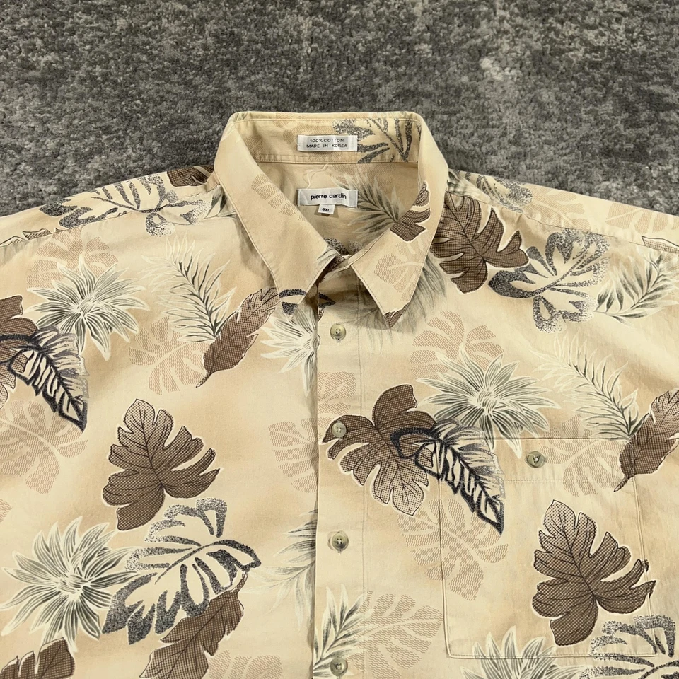 VTG Pierre Cardin Shirt Mens 4XL Beige Brown Floral Hawaiian Button Up Cotton - Image 2 of 4