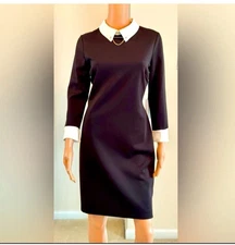 Ivanka Trump Dress 12 Black White Collar Pencil Stretch Corp Goth Wednesday