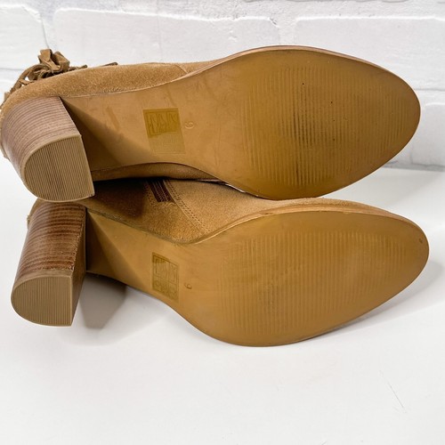 Callisto of California Suede Ankle Boots Size 9 Heeled Boho Tan Tassel - Picture 11 of 14