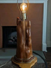 Mid Century Modern Cypress Knee Table Lamp Vintage Works Freeform Natural Wood