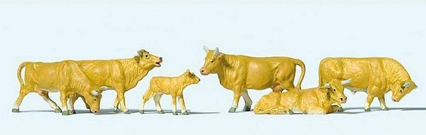 Preiser 10147 HO Scale Cows Light Brown pkg(6)