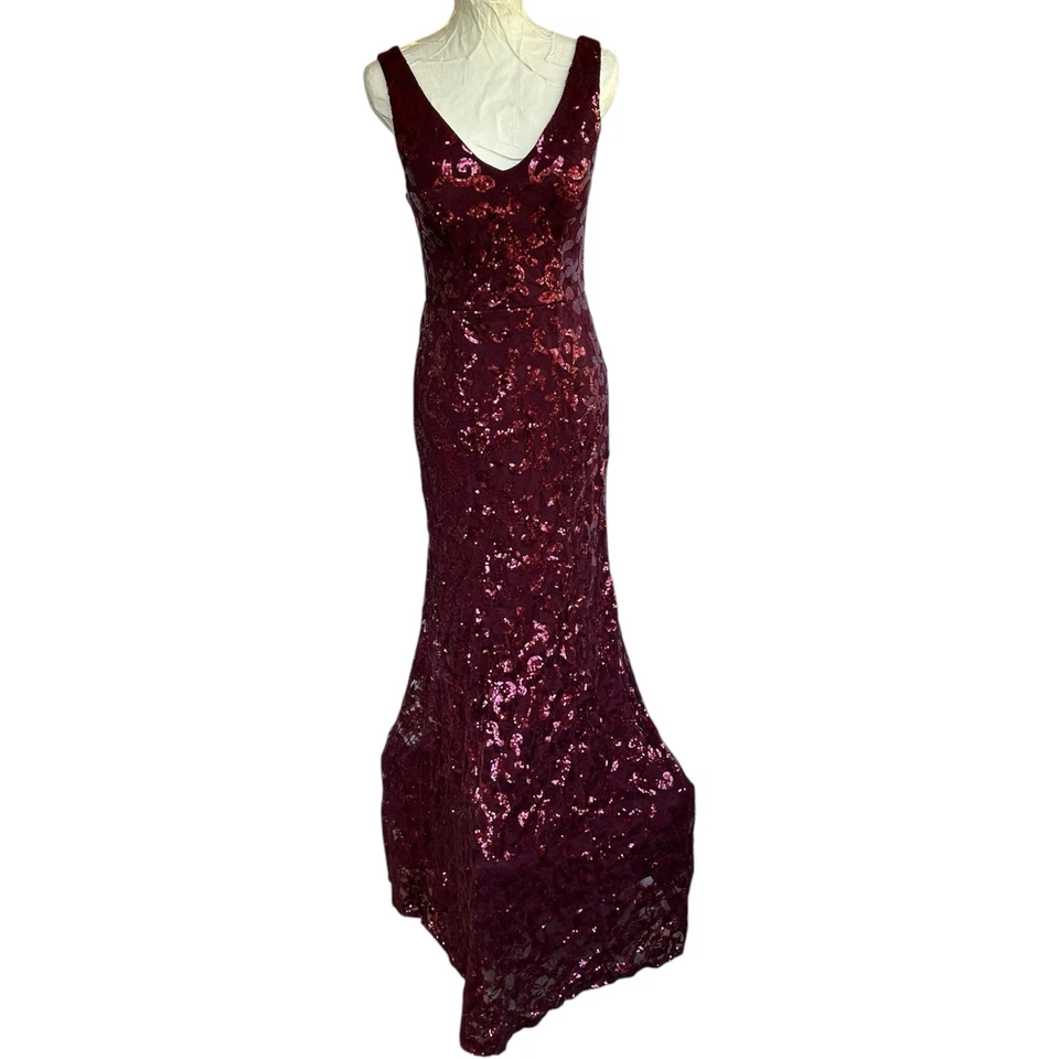 Special Occasion Dress Sz 9 Sequin Long Formal Gown With Train Whimsigoth Prom - Image 2 of 4
