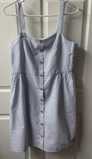 J Crew Factory Dress Size 14 Blue & White Stripe Seersucker Jumper Strappy 
