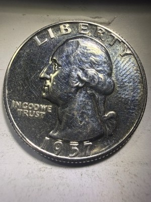1957-P Washington Quarter - Type B Reverse FS-901 - 90% Silver - A touches Leaf