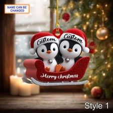 Personalized Penguin Couple Ornament Custom Christmas Tree Decoration