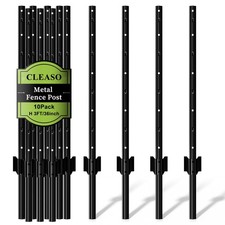 10 Pack Metal Fence Posts, 3ft Heavy Duty U-Post, Black Garden Stakes, No-Dig...