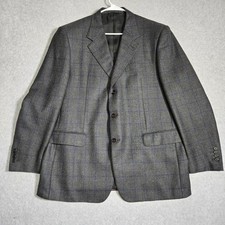 Ermenegildo Zegna Baby Llama Wool Blazer Grey Blue Windowpane Sport Coat 58R 48R