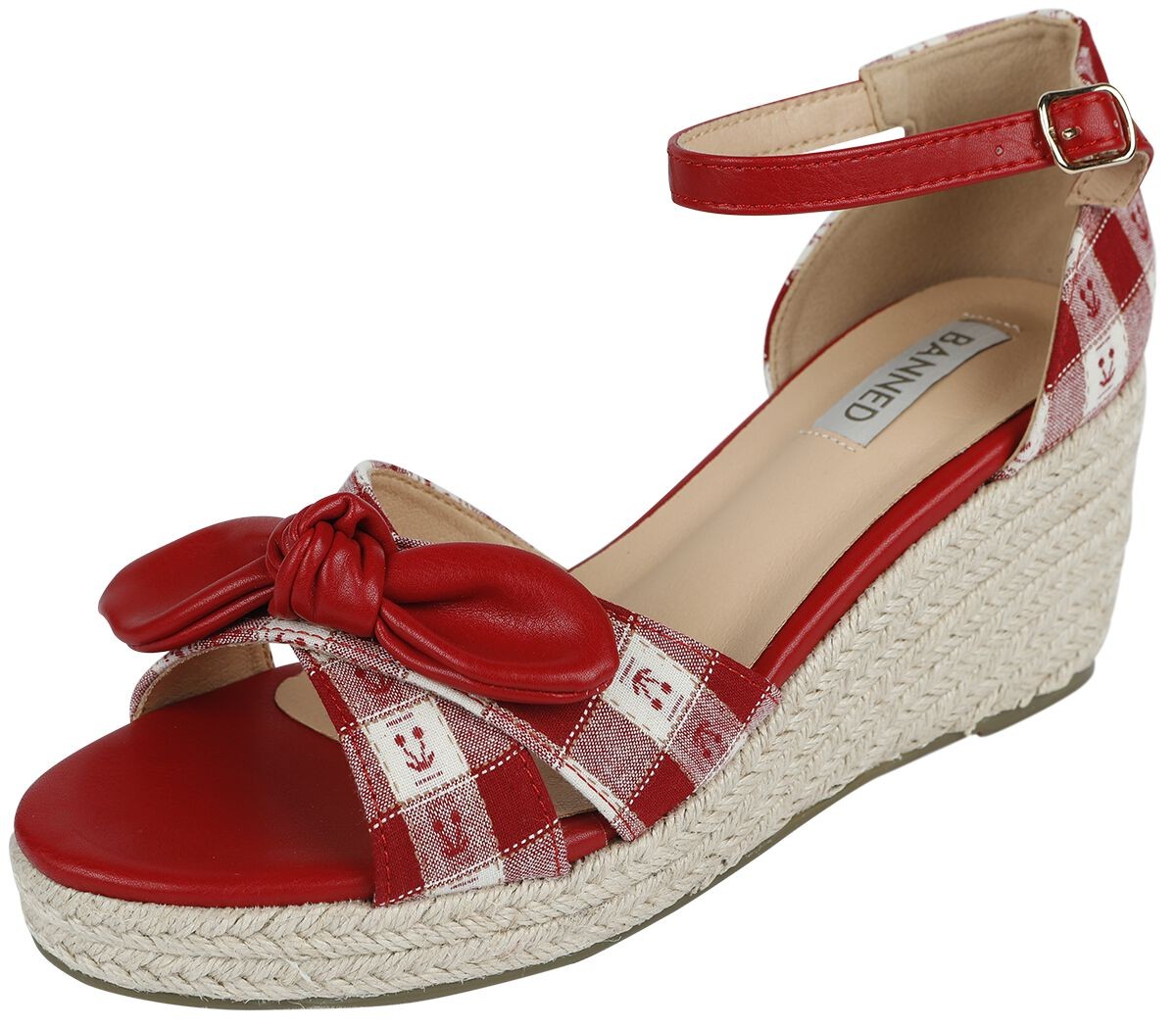 Запрещенные ретро-туфли на высоком каблуке Damen Free Spirit Soles rot/weiß Rockabilly Textil EU38