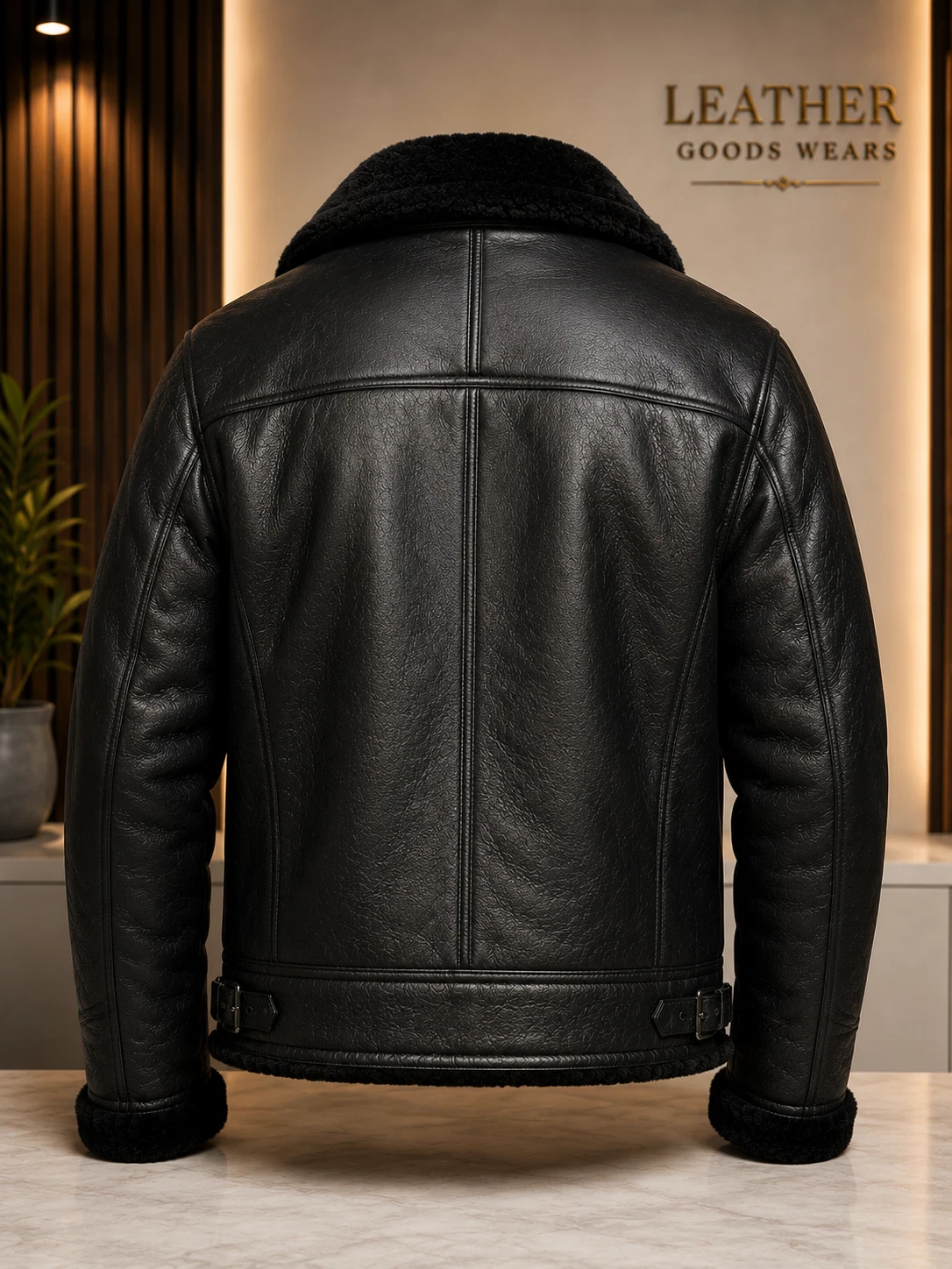 Men’s Black B3 Bomber Aviator Jacket Shearling Sheepskin Leather Pilot Flying image 3