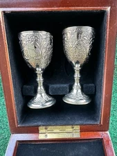 VTG Corbell & Co. Silver Plate Ornate, 2 Mini Wine Goblets /Cups - 3.5”