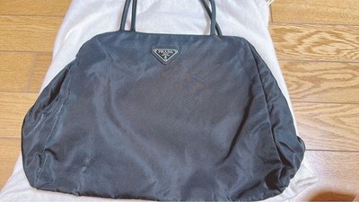 PRADA Black Nylon Tote Bag Triangle Logo Excellent From Japan