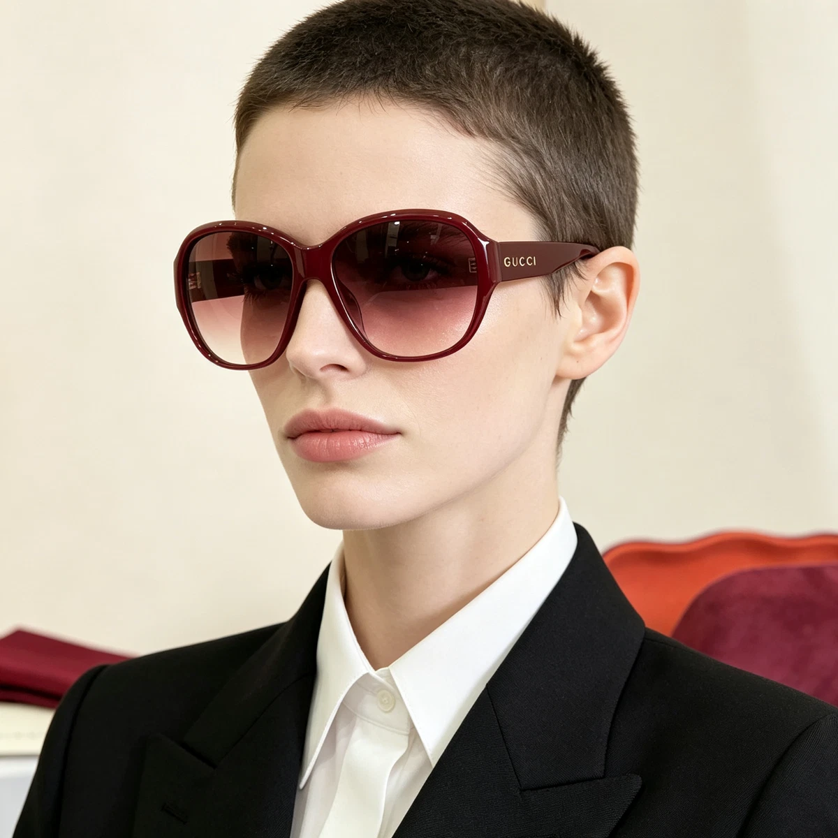 Red Women\'s Oversized Fashion Sunglasses - Gold Accent Suzy Levian Women main image 3