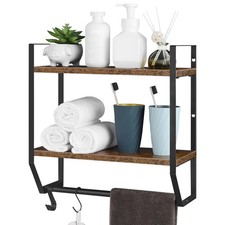 Towel Rack with Shelf 2 Tier Wall Bathroom Shelf with Bar Hooks