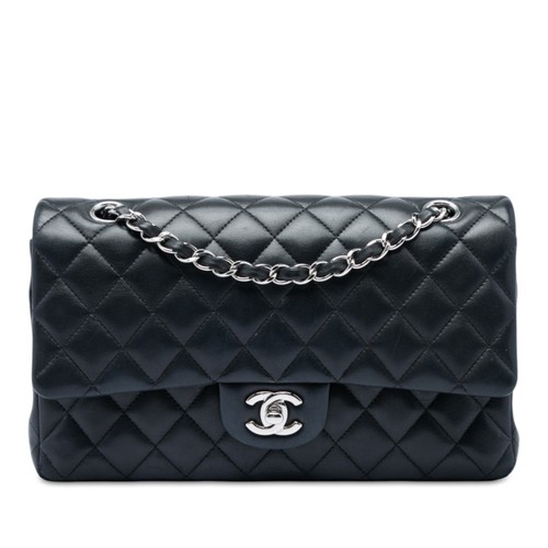 Chanel Medium Classic Lambskin Double Flap Pre-Loved Shoulder Bag Black