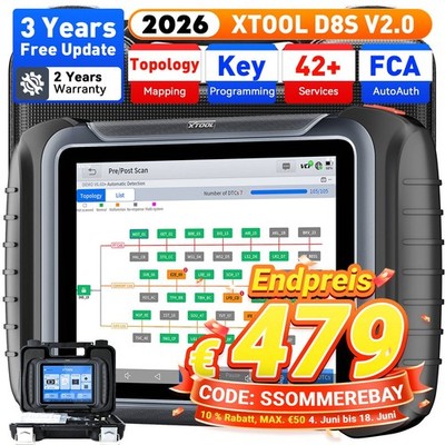 XTOOL D8S 2.0 KFZ OBD2 Diagnosegerät Profi Key Programmer ALLE SYSTEM ECU Coding