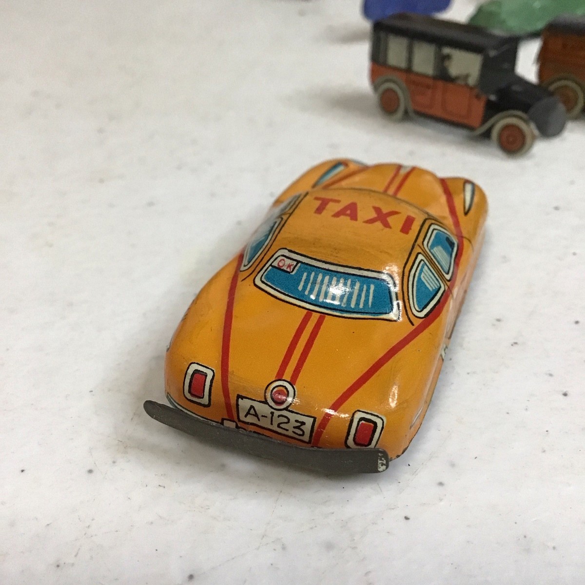 Unbranded Penny Car Tin Litho Orange Taxi Cab 2.25” Or 1/64