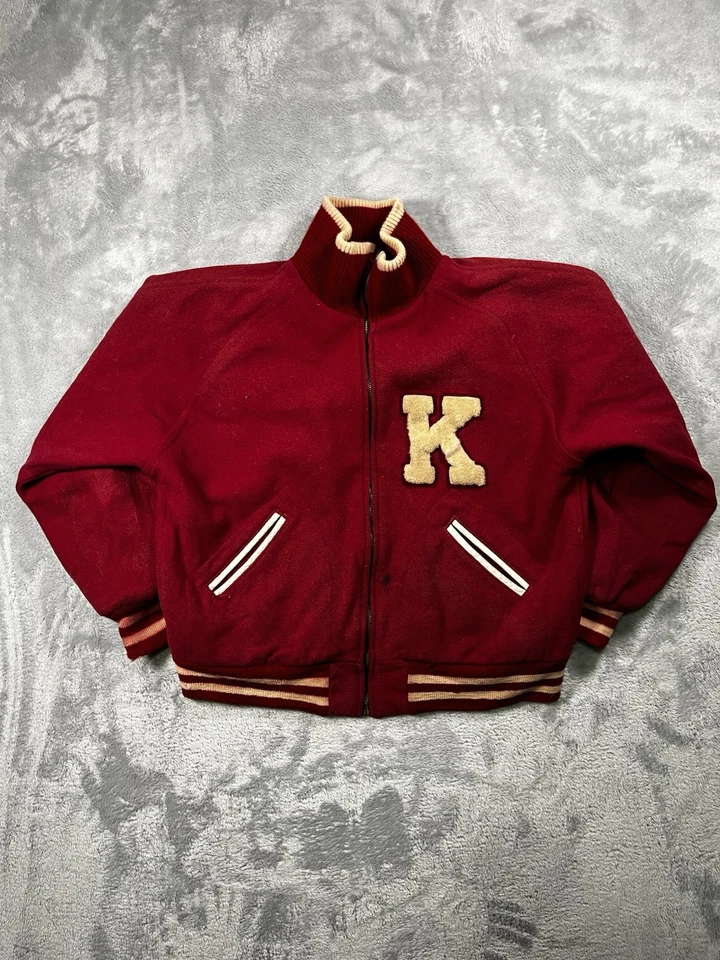 Chaqueta Letterman vintage años 80 para hombre lana/cuero talla L Foto 2 de 4